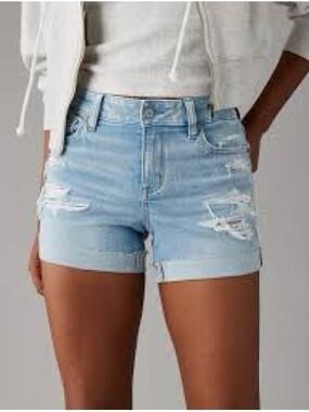 American Eagle Next Level Stretch Cuffed Distressed Midi Jean Shorts Sz 4